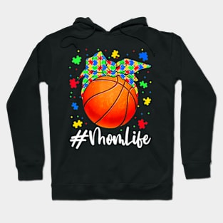 Messy Bun Basketball Ball Puzzle Mom Life Autism Awareness Hoodie